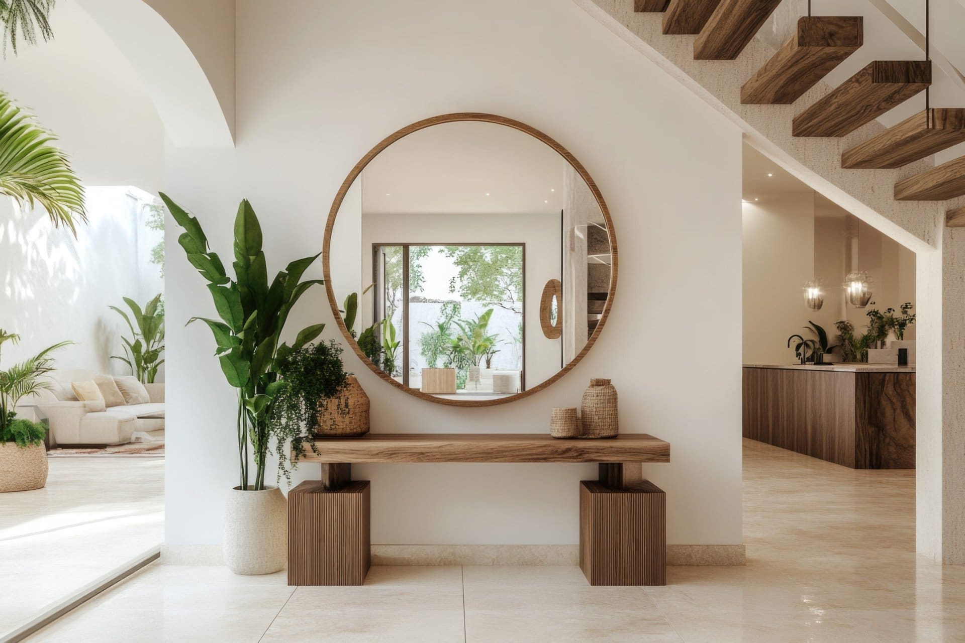 Miroir sur mesure parfaitement rond dans un salon suisse