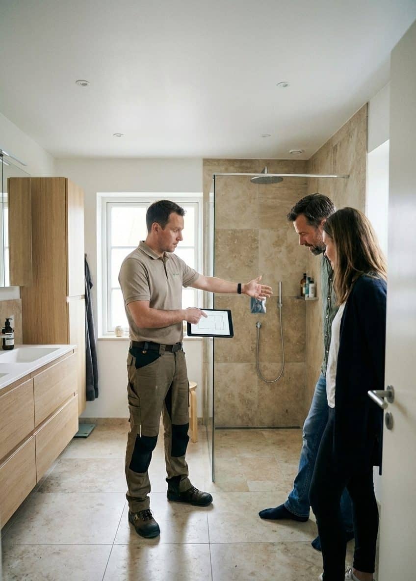 Vitrier Helverre présentant un projet de douche en verre