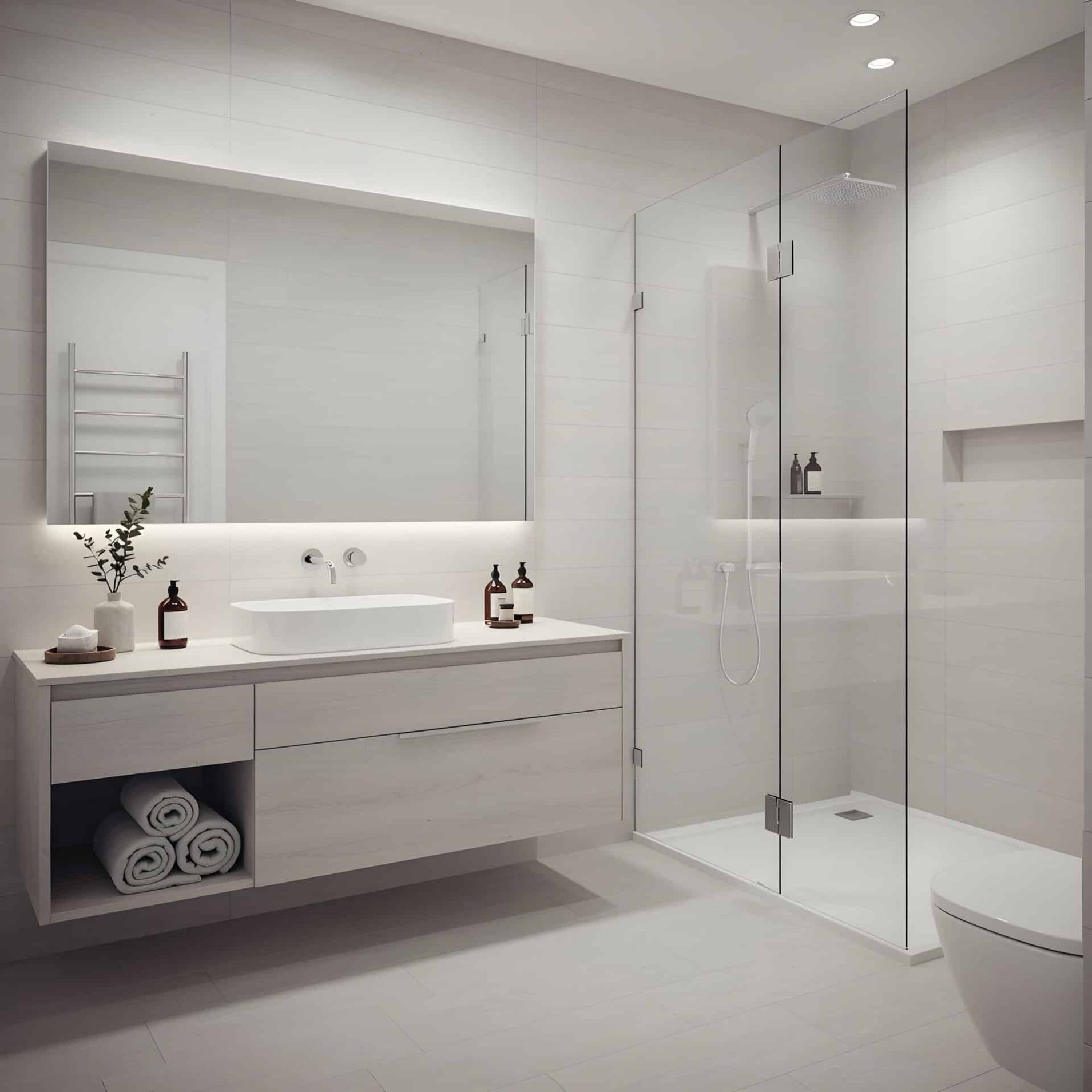 Intérieur de salle de bain blanc minimaliste